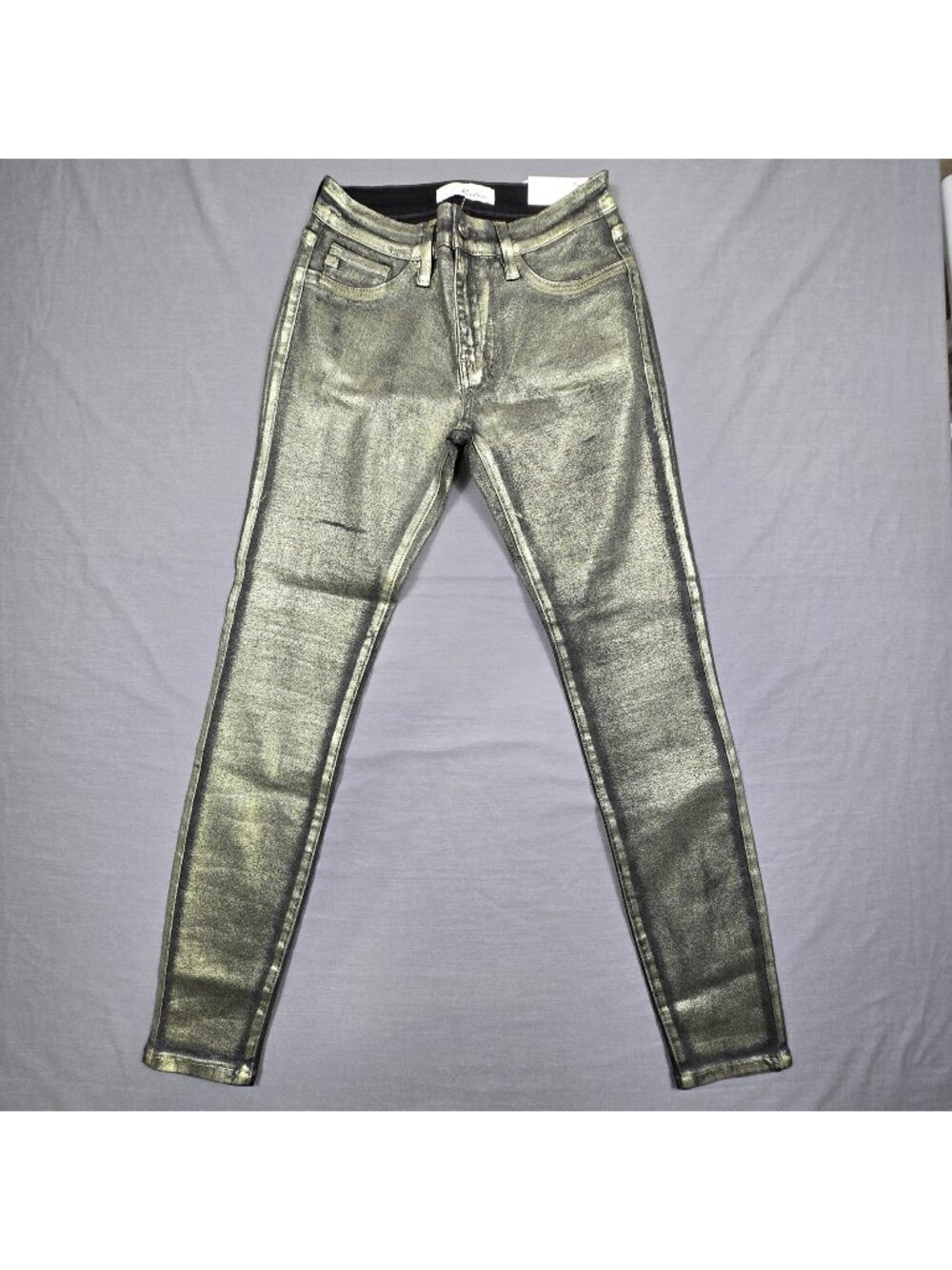 NEW KanCan Womens Skinny Jeans Metallic Gold Coated Size 9/28 Stretch Denim